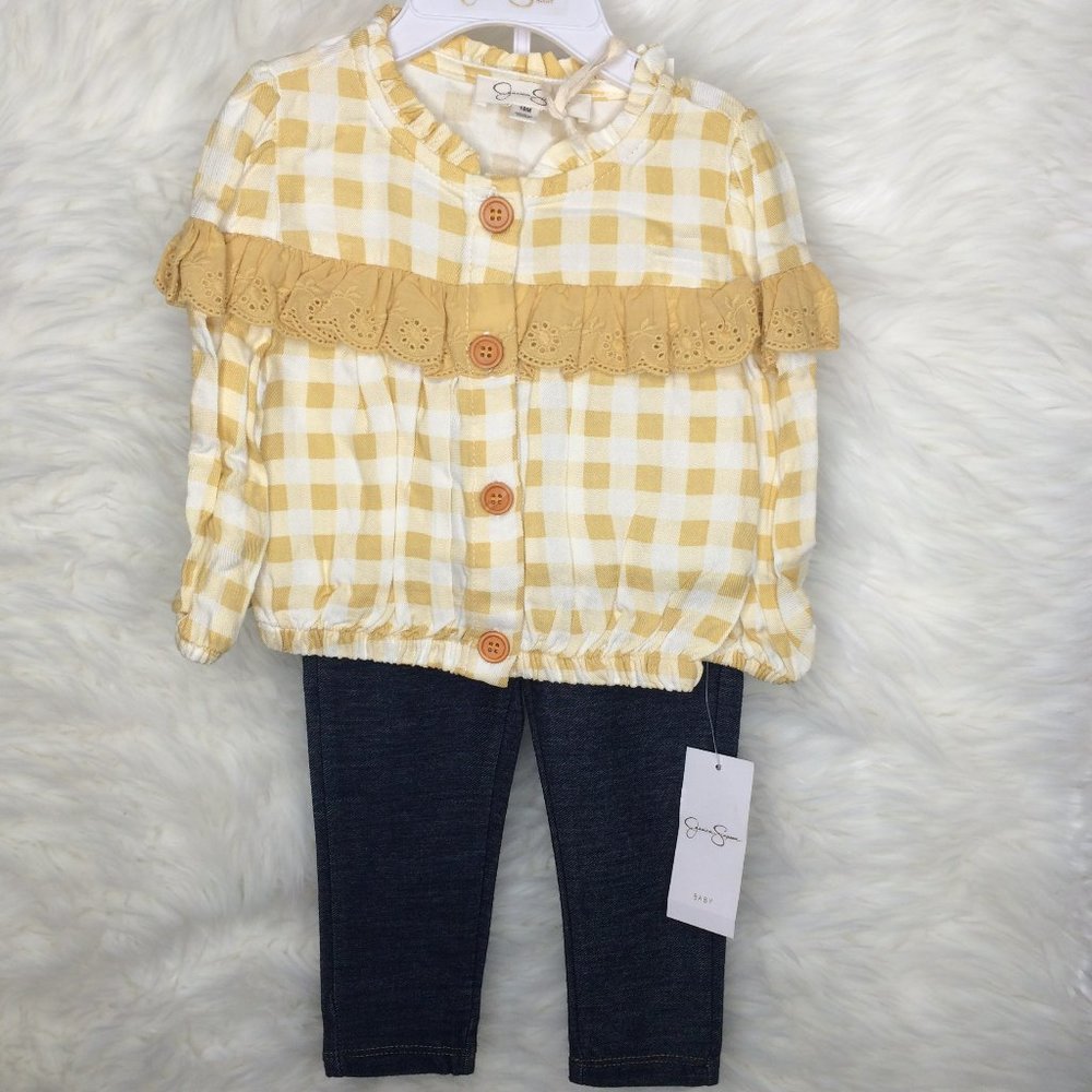 Jessica Simpson Baby Blouse Pants Set 18 Months Yellow Gingham